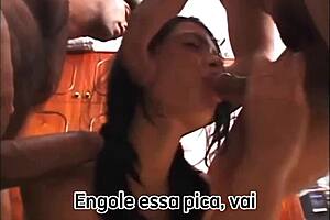 Two big cocks fill beautiful brunette’s holes