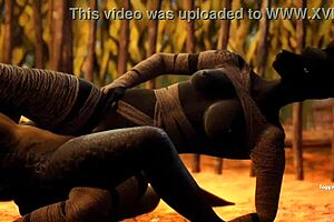 The sexual positions of playful animal and dragon are scissoring in erotic game