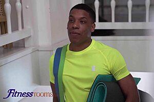 Two athletic women in the gym hit up the black man to sleep with them roughly