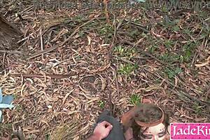Black and stunning girl gets some punishment during various hardcore sex in the forest session