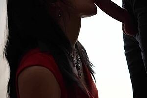 Red dress wife blowjob and throat fuk forSKYPE friend in latest homemade video