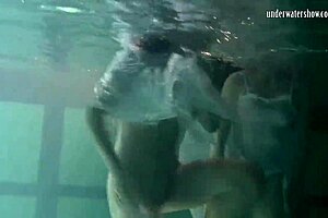Amateurs from Russia Polcharova and Siskina strip nude and have fun in the pool
