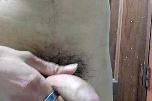 Twink cums tall and skinny in unexpected place