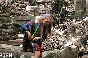 A forest, an 18 year old girl pleases the dirty intimate area, and the unshaven area of ​​her intimate area, and a forest