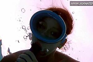 Hungarian teen provides deepthroat fluid solo dildo sucking non sexual scene underwater
