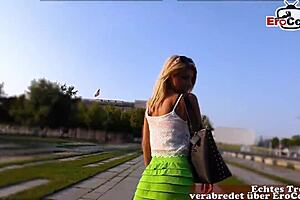 Watch this pretty German Teen Model get naughty in public and discuss dating