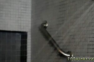 Penis of young boy and raw gay sex with bareback lovers in bathroom