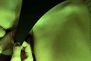 Naughty amateur girl enjoying rubbing her hairy twat on the black outfit