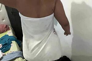 Men suck an over-endowed Latina maid's goldilocks juices out of her stepmom's tight jeans in the kitchen