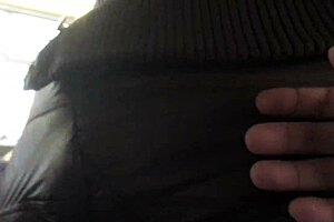 Puffy nylon jacket. Hidden girl on street