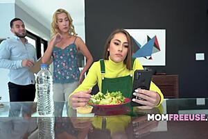 Instant home inspection with a straight-faced cougar and her sexual stepdaughter turned into the ultimate threesome