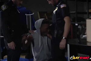 Black cock gets the ass fucked by a group of uniform clad homosexual police officers