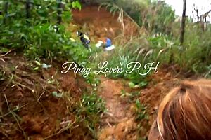 Outdoor threesome by Filipino couple gets naughty