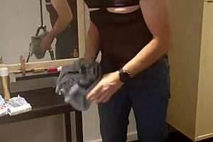 Stunning black lady films crossdresser lingerie show
