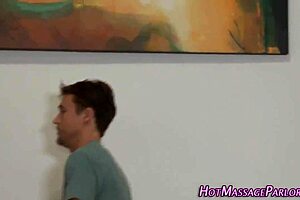 Sexy lime blonde teen in heels gives a professional massage with a twist