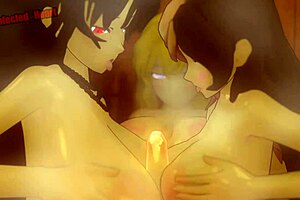 Steamy threesome, Yang goes wild with huge titted futa