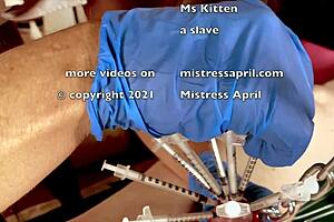 Mistress April's cane training continues in this BDSM scene.