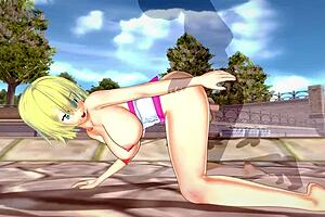 3D animated hentai with big tits and ass, blowjob and cum scene