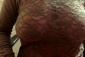 Big natural tits in a transparent sweatshirt, university fun