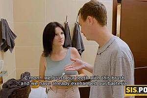 Stepmother seduces stepson in the bathroom and gives him a hot doggy style sex.