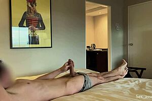 Maid helps a man to masturbate in a hotel room