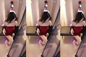Beautiful Asian girl dancing in transparent dress and big boobs