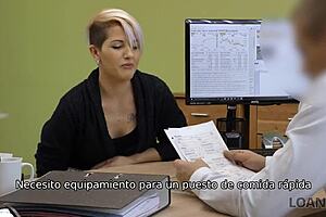 Curvy girl gives a blowjob and gets a loan for her business in this video.