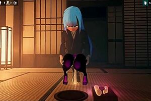 Kadobu's weird hentai game pornplay episode 2: a futanari girl gives a footjob to a living dildo