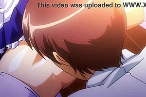 Beautiful anime school girl with big boobs gives a great Boobjob in the grass near the school.