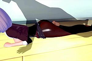 Beautiful teacher gets relaxed by a 3D cartoon