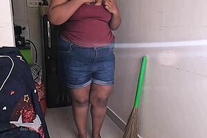 My friend’s wife gets in the mood while cleaning the house and even makes some hot calls.