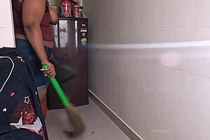 My friend’s wife gets in the mood while cleaning the house and even makes some hot calls.