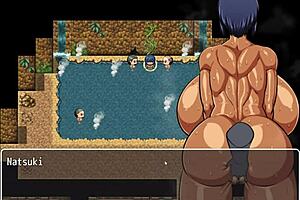 Natsuki’s steamy public bath scene in the Tanned girl hentai game