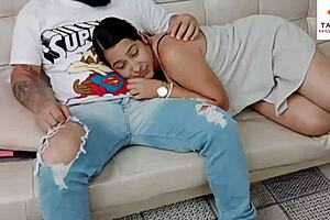 Stepmother’s massage leads to deep throat blowjob in this amateur porn video.