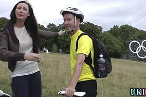 British MILF gets a facial in stockings outdoors