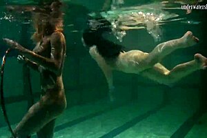 Lesbians Irina Barna and Anna Fehér in hot underwater sex scene