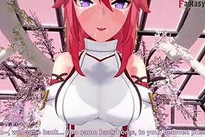 Yae Miko sucking POV promo in the world of Genshin Impact
