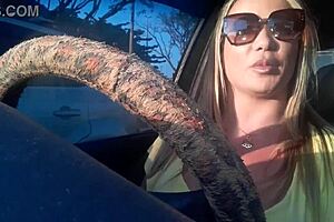Beautiful blonde gives a great blowjob and gets a facial on the bus