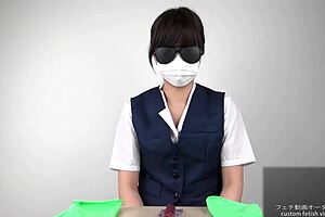 Latex gloved hands give an erotic massage with oil to an Asian cutie