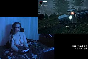 Beautiful brunette gets naked for some hot lesbian action in Alan Wake game