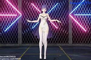 2D animated Chinese girl in dress gets naughty in MMD video