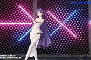 2D animated Chinese girl in dress gets naughty in MMD video