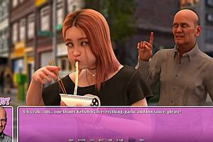 Petite red-haired woman enjoys eating ramen in this animated porn movie
