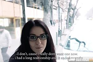 Public sex with hot babe wearing glasses