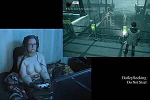 Big natural tits bounce while playing through Alan Wake