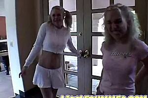 Small boobed teen gets naked with her girlfriends at a party
