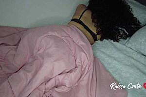 Big ass girlfriend in panties showing her natural tits and pussy