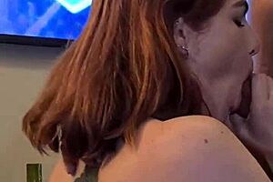 Big cock penetrates red hair close up