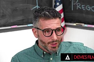 Nicole Aria, a sexy and arrogant student gets fucked by her professor in a classroom