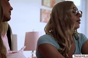 Stepmother seduces her step daughters and gives them oral pleasure
